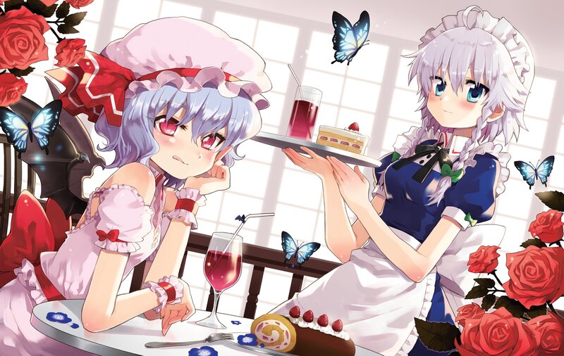 Two Girls Having Tea — Red, Peaceful