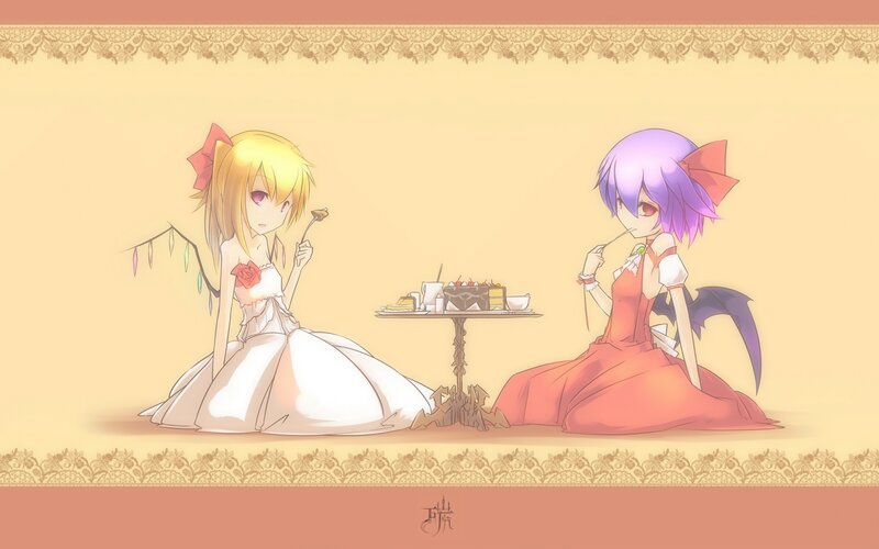 Two girls having tea