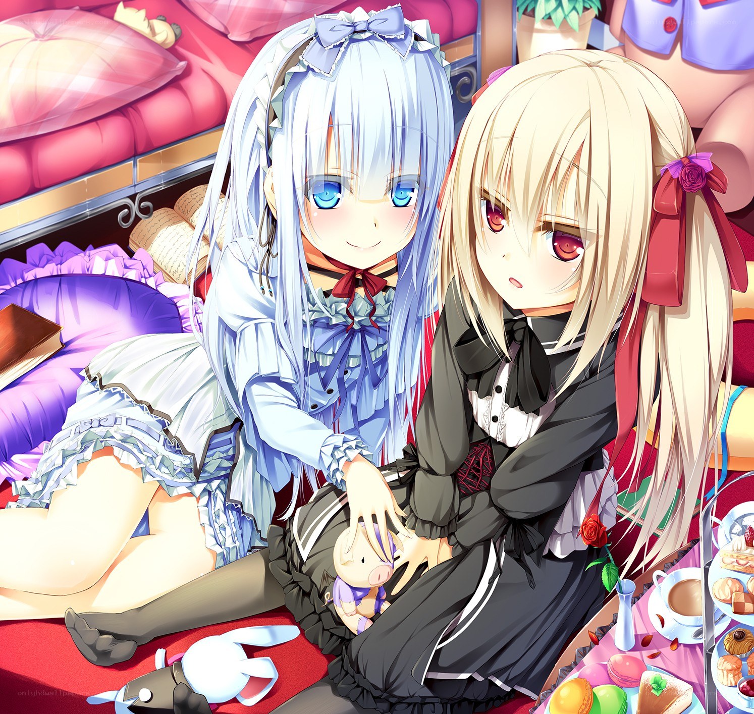 Two girls having tea time