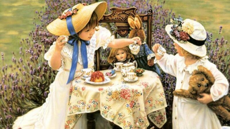 Two Girls Having Tea — White, Peaceful, Afternoon