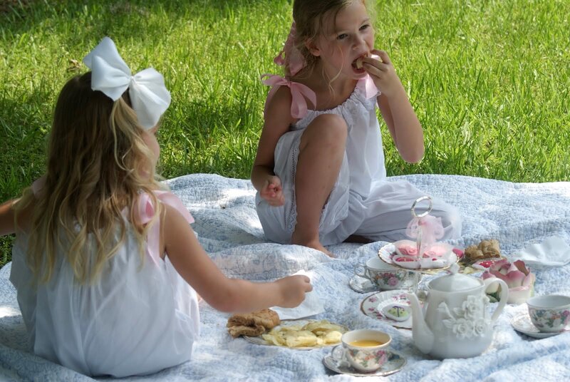 Two Girls Having Tea — White, Peaceful