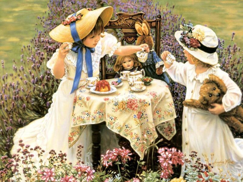 Two Girls Having Tea — White