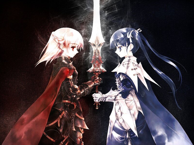 Two Girls Holding a Sword