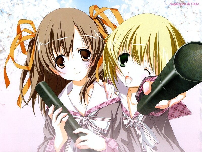 Two Girls Holding Canisters