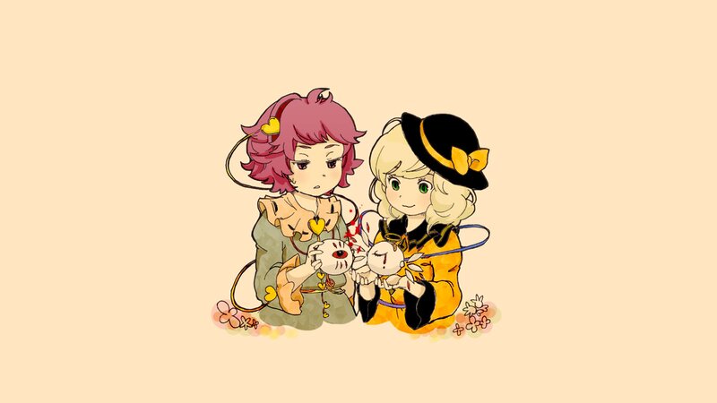 Two Girls Holding Dolls — Yellow