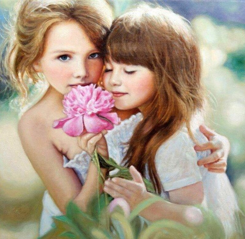 Two Girls Holding Flower