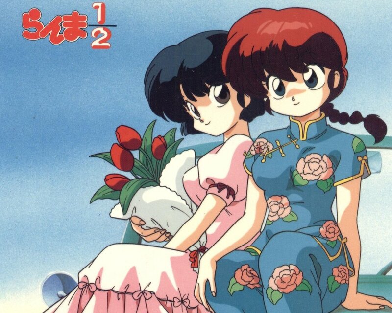 Two Girls Holding Flowers — Blue