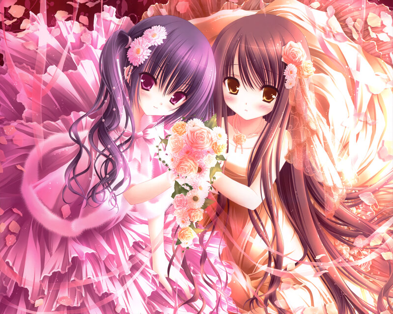 Two Girls Holding Flowers