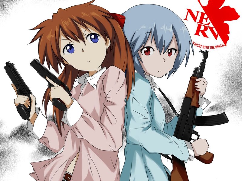 Two Girls Holding Guns — White