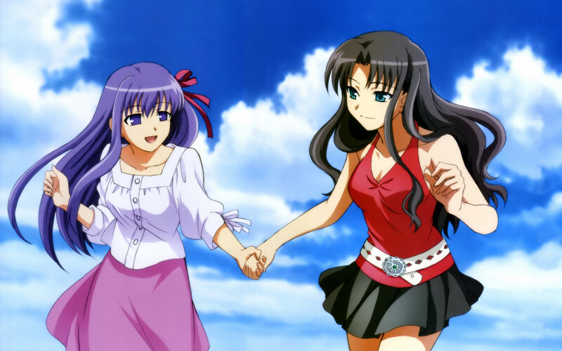 Two Girls Holding Hands — Blue, Bright, Cheerful