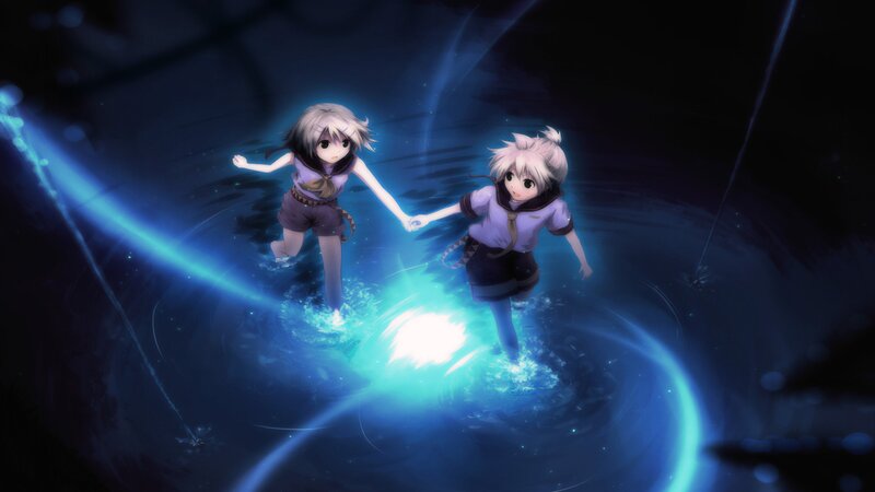 Two Girls Holding Hands — Blue, Dramatic, Night