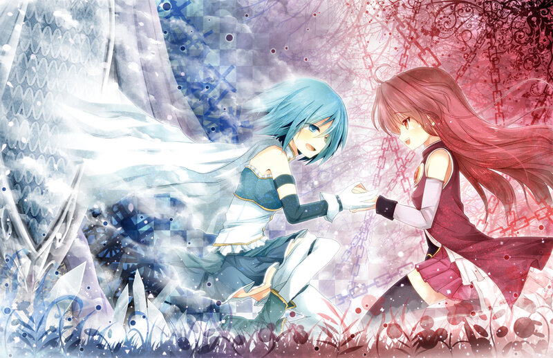 Two Girls Holding Hands — Blue, Dramatic