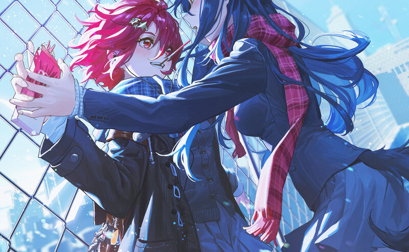 Two Girls Holding Hands — Blue, Dramatic, Winter