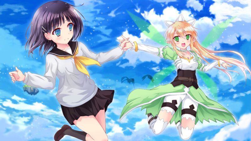 Two Girls Holding Hands — Blue, Joyful