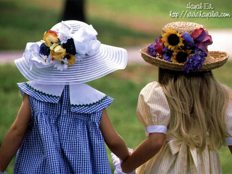 Two Girls Holding Hands — Blue, Peaceful, Afternoon