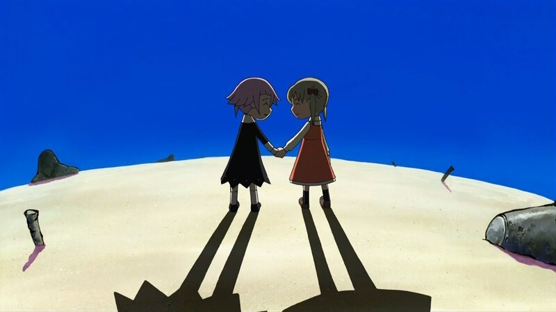 Two Girls Holding Hands — Blue