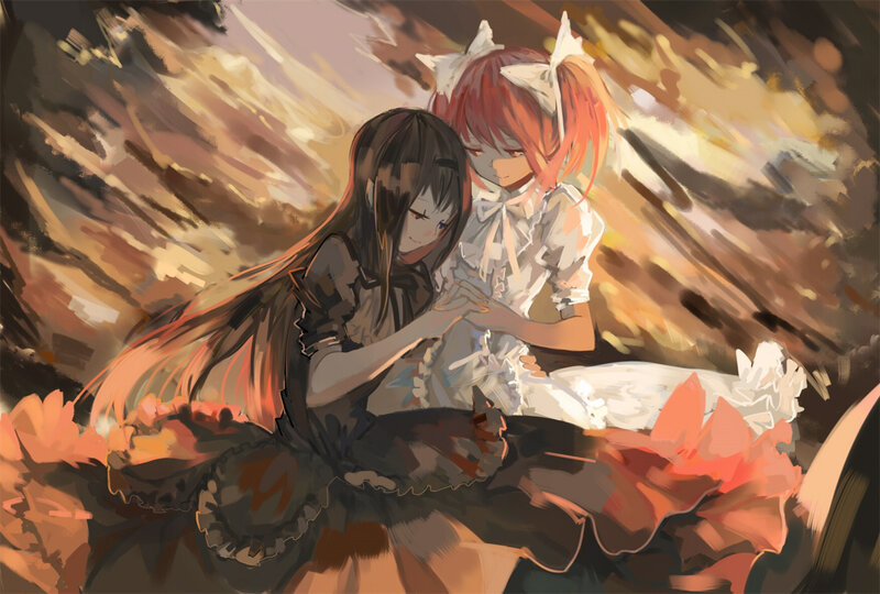 Two Girls Holding Hands — Brown, Dramatic