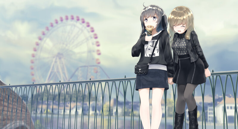 Two Girls Holding Hands — Gray, Calm