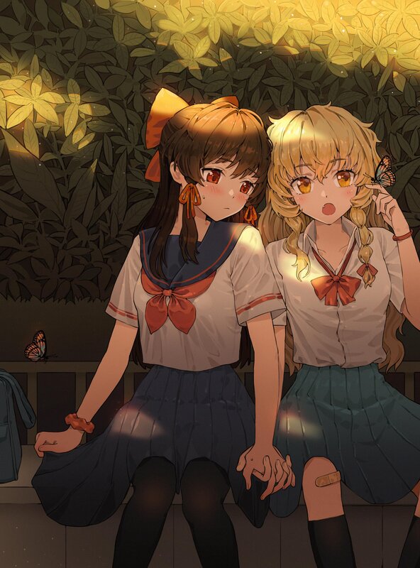Two Girls Holding Hands — Green, Calm