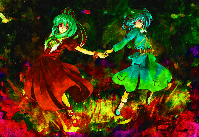 Two Girls Holding Hands — Green, Dynamic
