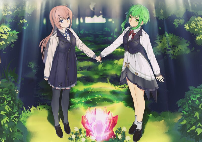 Two Girls Holding Hands — Green, Serene, Night
