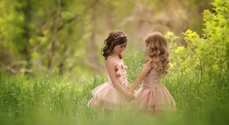Two Girls Holding Hands — Green, Serene, Spring