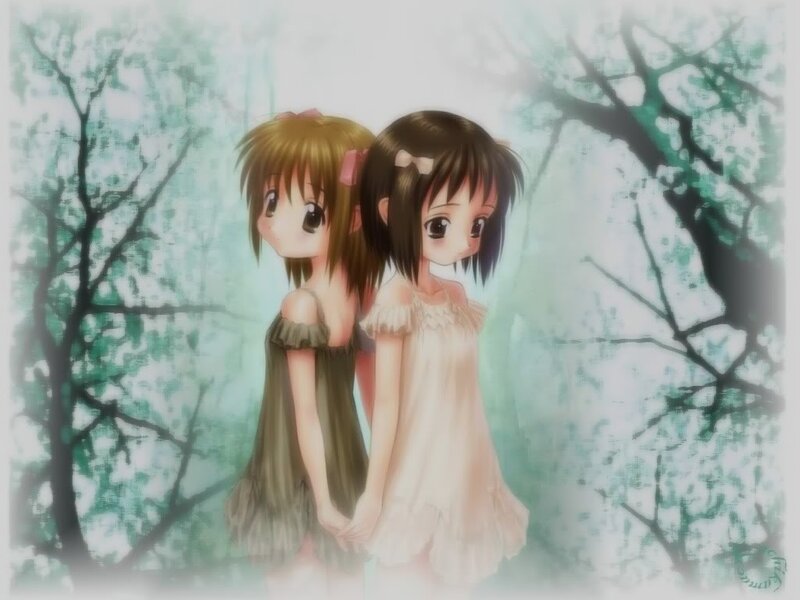 Two Girls Holding Hands — Green, Serene