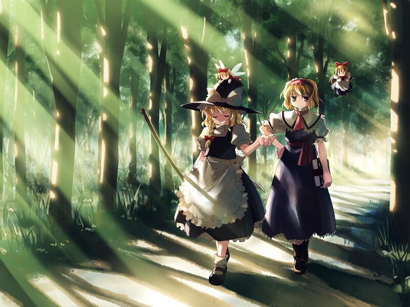 Two Girls Holding Hands — Green