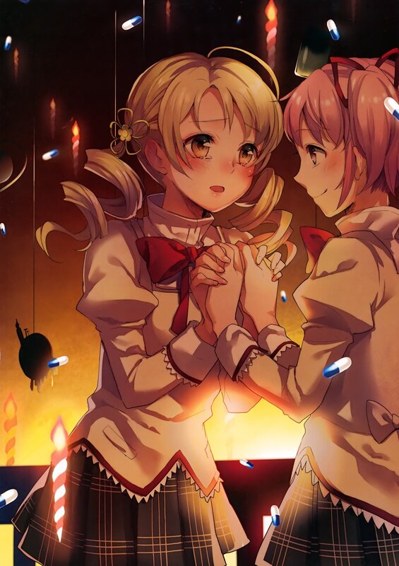 Two girls holding hands in a candlelit room