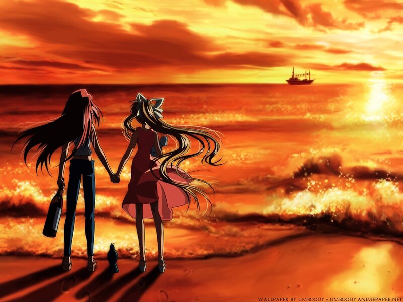 Two Girls Holding Hands — Orange, Dramatic, Sunset