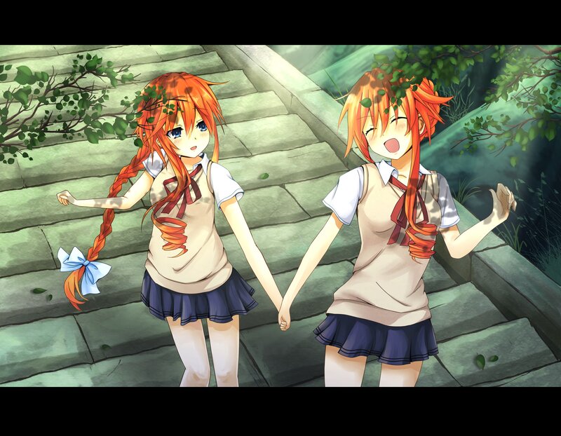 Two Girls Holding Hands — Orange, Playful