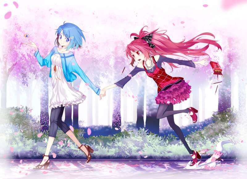 Two Girls Holding Hands — Pink, Playful