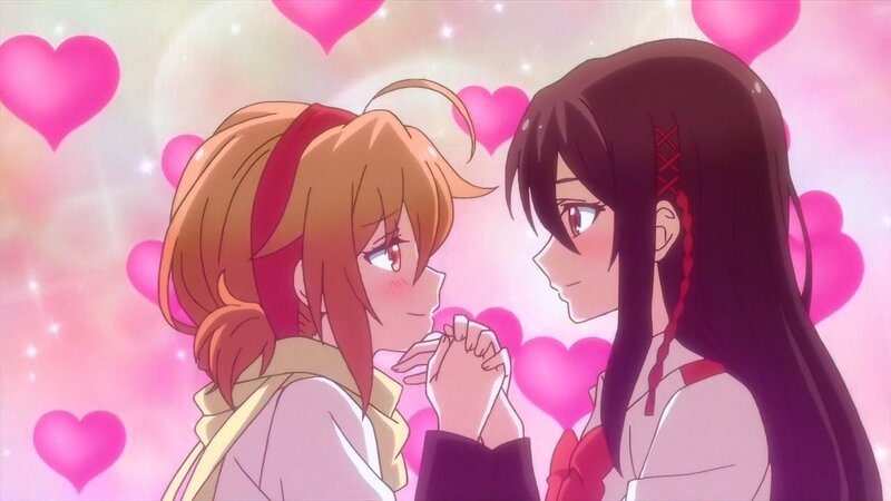 Two Girls Holding Hands — Pink, Romantic, Anime