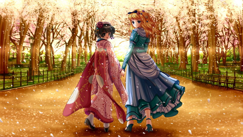 Two Girls Holding Hands — Pink, Serene, Spring
