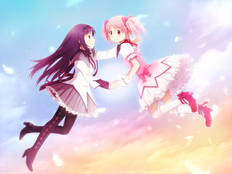 Two Girls Holding Hands — Pink, Serene, Sunset, Anime