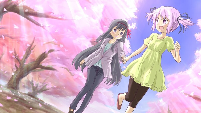 Two Girls Holding Hands — Pink
