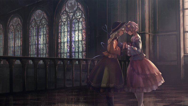 Two Girls Holding Hands — Purple, Dramatic