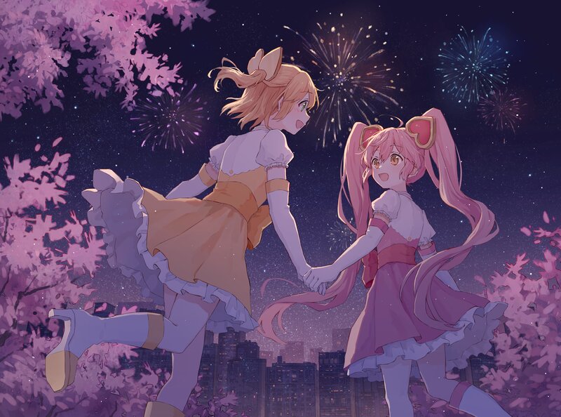 Two Girls Holding Hands — Purple, Festive