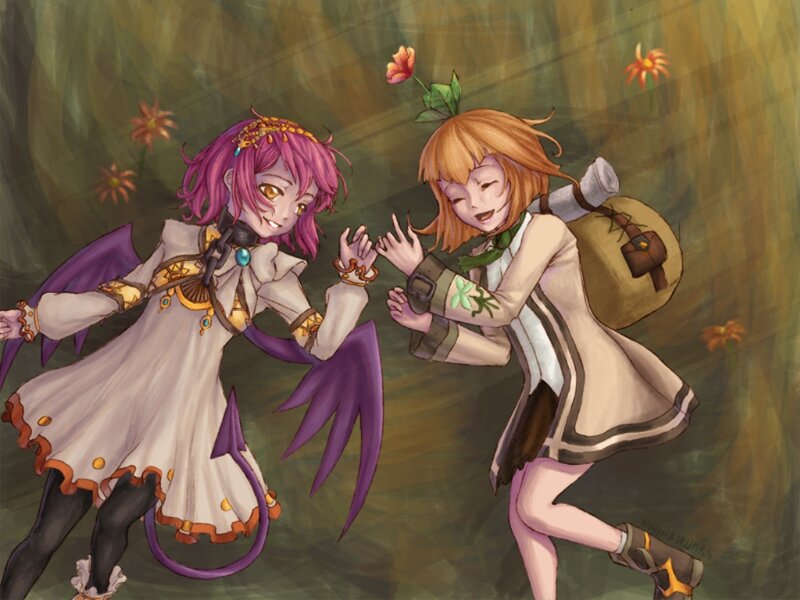 Two Girls Holding Hands — Purple, Playful, Spring