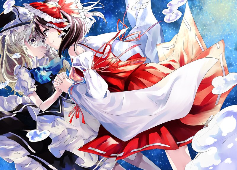 Two Girls Holding Hands — Red, Dramatic