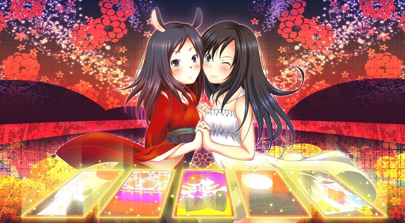 Two Girls Holding Hands — Red, Festive, Night