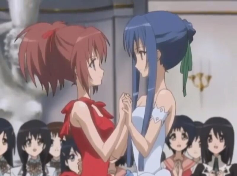 Two Girls Holding Hands — Red, Formal