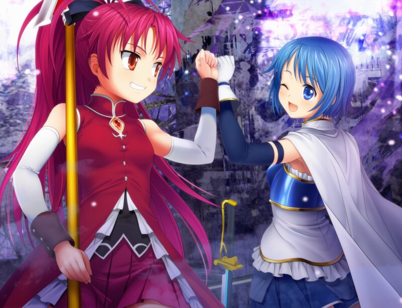 Two Girls Holding Hands — Red, Joyful, Anime