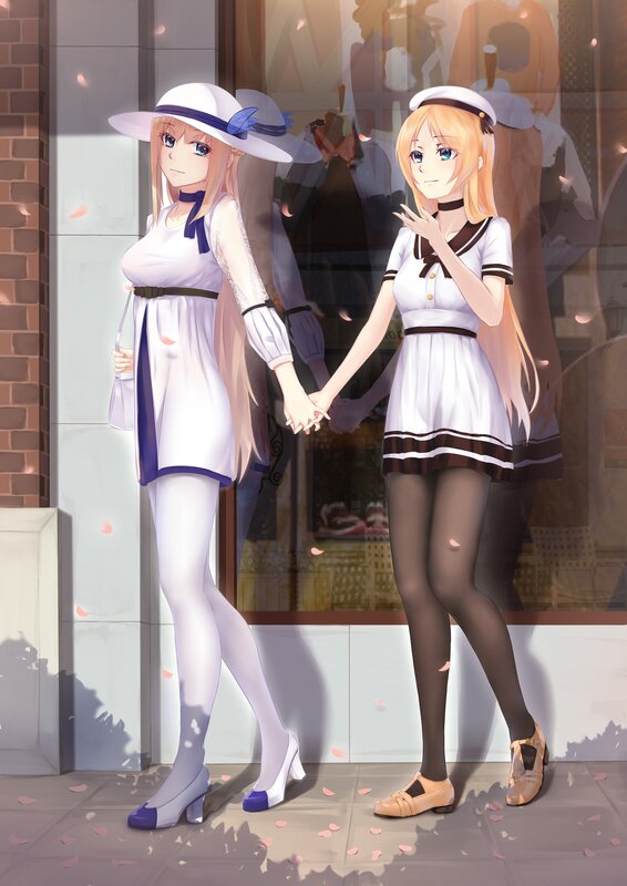 Two Girls Holding Hands — White, Calm, Afternoon