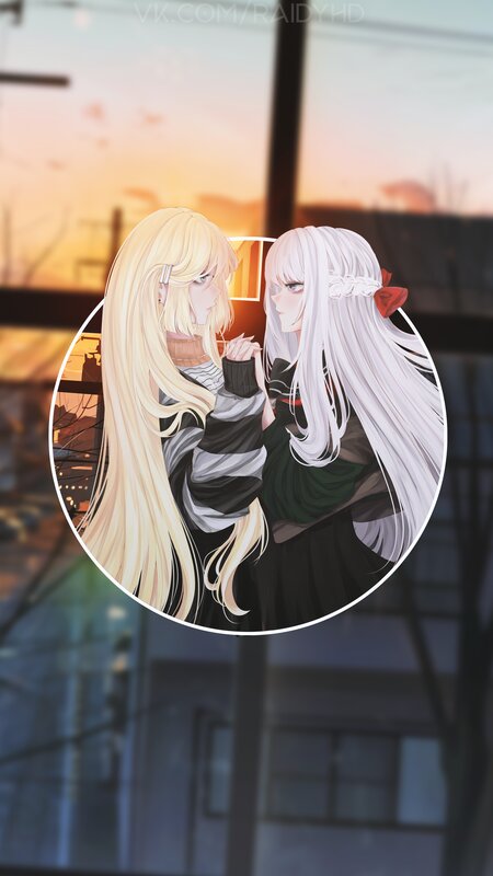 Two Girls Holding Hands — White, Calm, Sunset
