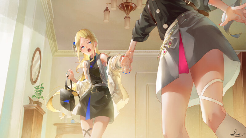 Two Girls Holding Hands — Yellow, Dramatic, Afternoon