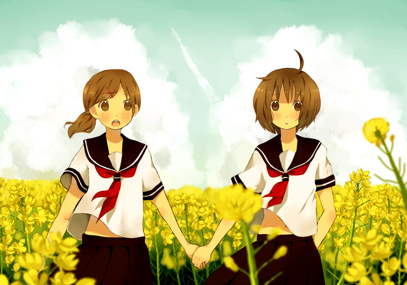 Two Girls Holding Hands — Yellow, Serene