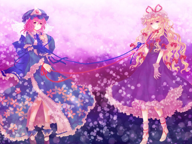 Two Girls Holding Ribbons — Purple