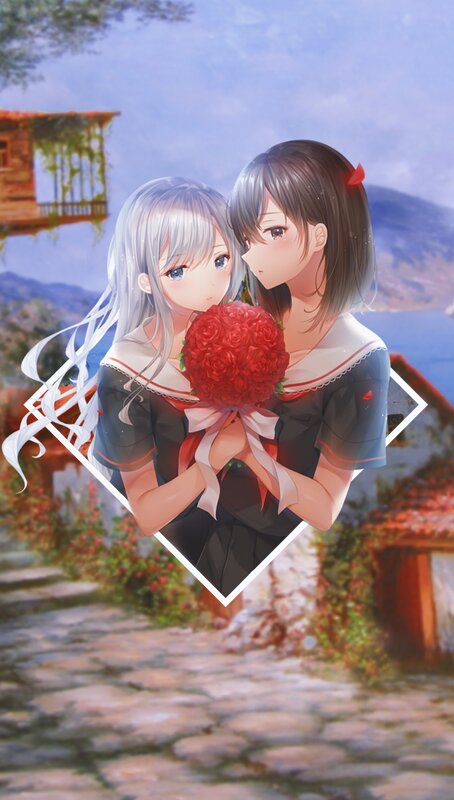 Two Girls Holding Roses — Red