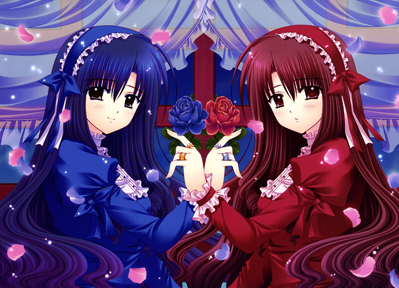 Two Girls Holding Roses